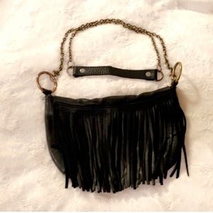 Black Leather Fringe Crossbody Purse